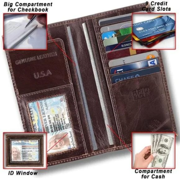 New Luxury Men’s Wallet RFID Vintage Style Premium Genuine Leather Bifold Wallet - Picture 4 of 7